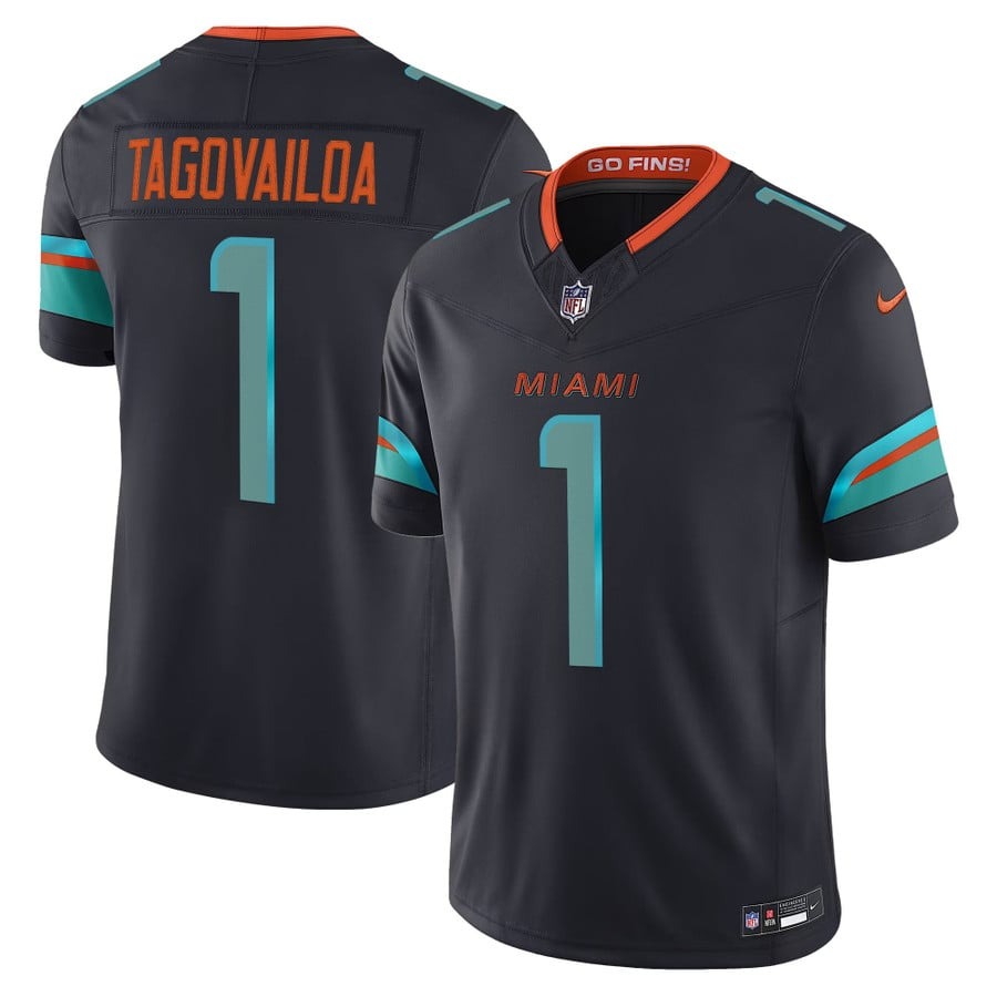 Men's Miami Dolphins #1 Tua Tagovailoa Dark Waters Nike 'Rivalries' 2025 F.U.S.E. Vapor Limited Jersey