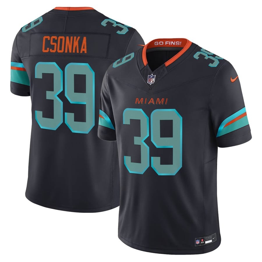 Men's Miami Dolphins #39 Larry Csonka Dark Waters Nike 'Rivalries' 2025 F.U.S.E. Vapor Limited Jersey