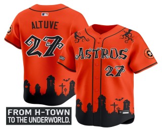 Men's Houston Astros #27 Jose Altuve Orange 2025 'Halloween Shadows Edition' Vapor Premier Limited Stitched MLB Jersey