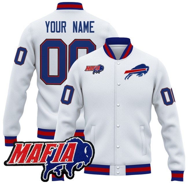 Buffalo Bills Custom White 2025 Bills Mafia Patch Premium Jacket - All Stitched