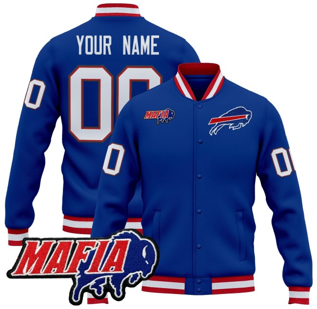 Buffalo Bills Custom Royal 2025 Bills Mafia Patch Premium Jacket - All Stitched