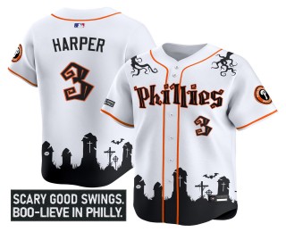 Men's Philadelphia Phillies #3 White Harper Black 2025 'Halloween Spooky Edition' Premier Limited Stitched MLB Jersey
