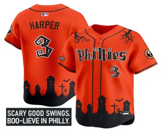 Men's Philadelphia Phillies #3 Bryce Harper Orange 2025 'Halloween Spooky Edition' Premier Limited Stitched MLB Jersey