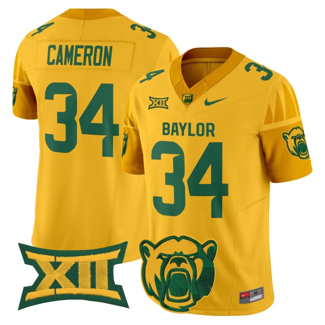 Men's Baylor Bears #34 Josh Cameron F.U.S.E. 2025 Vapor Limited V2 Jersey - Gold