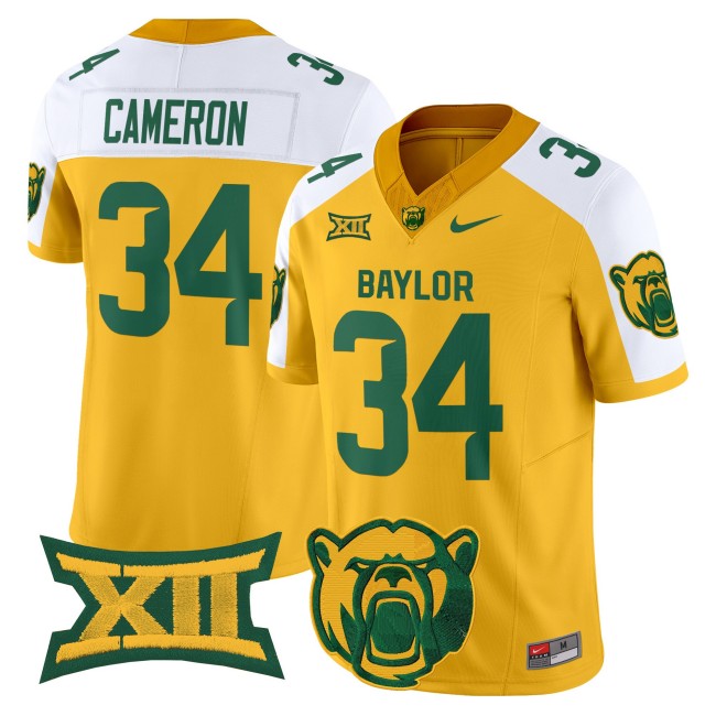 Men's Baylor Bears #34 Josh Cameron F.U.S.E. 2025 Vapor Limited V2 Jersey - Gold White