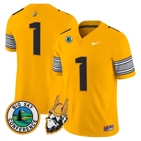 Men's Idaho Vandals #1 Gold 1975 Throwback Big Sky Conference patch Vapor Limited Stitched Football Jersey