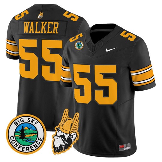Men's Idaho Vandals #55 Wayne Walker Black 1975 Throwback Big Sky Conference patch Vapor Limited Stitched Football Jersey