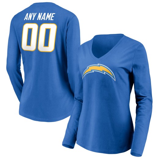 Women's Los Angeles Chargers Team Personalized Name & Number Long Sleeve V-Neck T-Shirt - Powder Blue