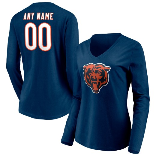 Women's Chicago Bears Team Personalized Name & Number Long Sleeve V-Neck T-Shirt - Navy