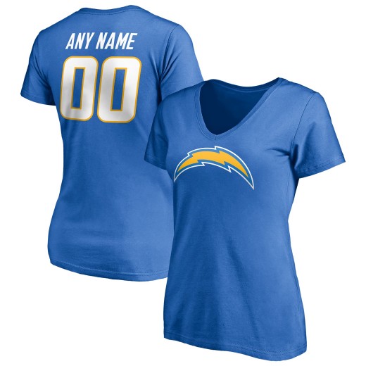 Women's Los Angeles Chargers Team Personalized Name & Number V-Neck T-Shirt - Powder Blue