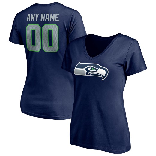 Women's Seattle Seahawks Team Personalized Name & Number V-Neck T-Shirt - College Navy