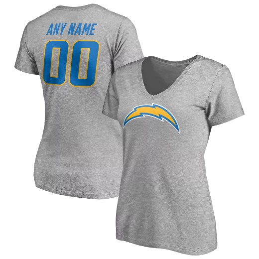 Women's Los Angeles Chargers Team Custom V-Neck T-Shirt - Gray