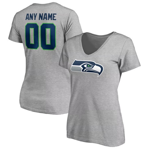 Women's Seattle Seahawks Team Custom V-Neck T-Shirt - Gray