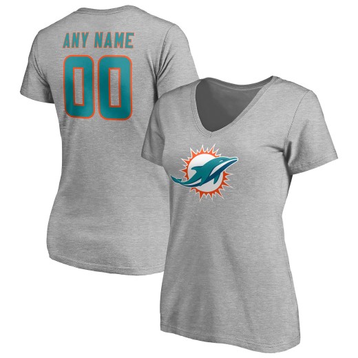 Women's Miami Dolphins Team Custom V-Neck T-Shirt - Gray