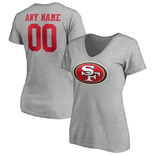 Women's San Francisco 49ers Team Custom V-Neck T-Shirt - Gray
