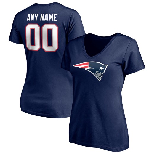 Women's New England Patriots Team Personalized Name & Number V-Neck T-Shirt - Navy