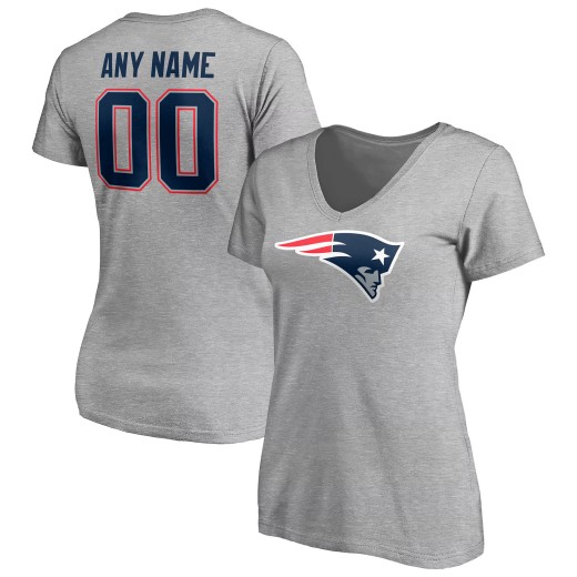 Women's New England Patriots Team Custom V-Neck T-Shirt - Gray