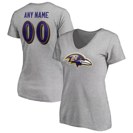 Women's Baltimore Ravens Team Custom V-Neck T-Shirt - Gray