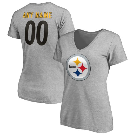 Women's Pittsburgh Steelers Team Custom V-Neck T-Shirt - Gray