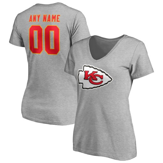 Women's Kansas City Chiefs Team Custom V-Neck T-Shirt - Gray