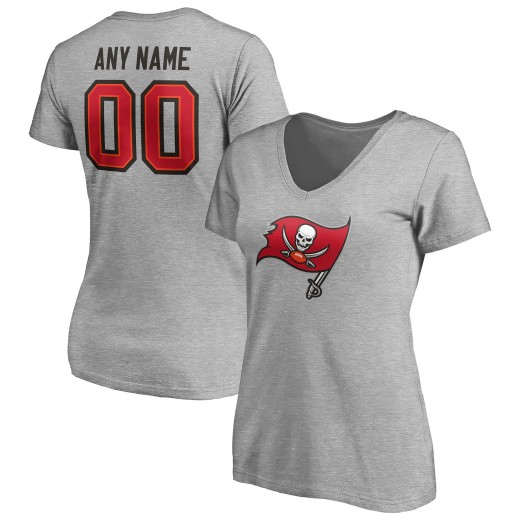 Women's Tampa Bay Buccaneers Team Custom V-Neck T-Shirt - Gray