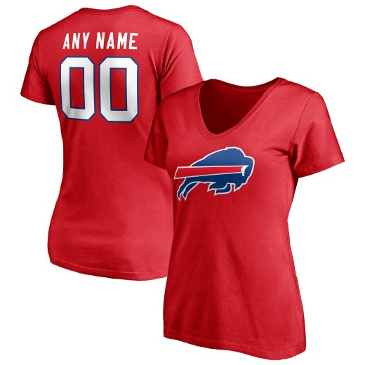 Women's Buffalo Bills Team Logo Personalized Name & Number V-Neck T-Shirt - Red