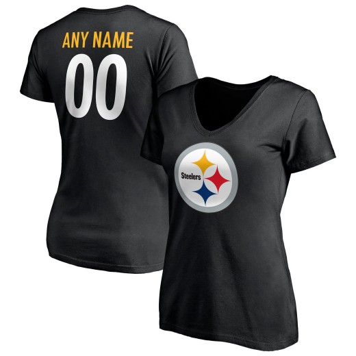 Women's Pittsburgh Steelers Team Personalized Name & Number V-Neck T-Shirt - Black