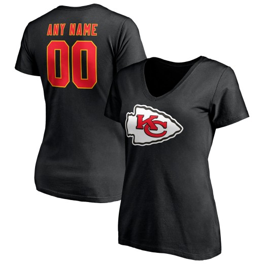 Women's Kansas City Chiefs Team Logo Personalized Name & Number V-Neck T-Shirt - Black
