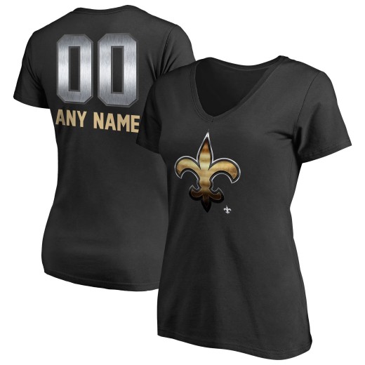 Women's New Orleans Saints Personalized Midnight Mascot T-Shirt - Black