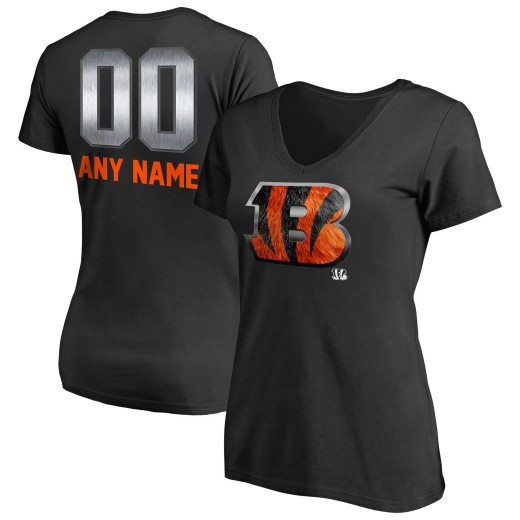 Women's Cincinnati Bengals Personalized Midnight Mascot T-Shirt - Black