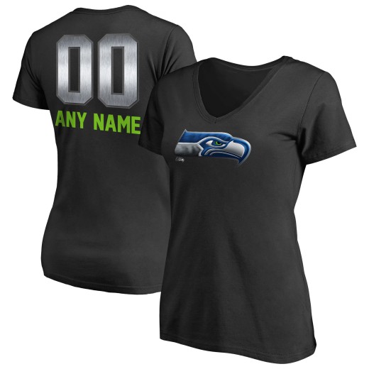Women's Seattle Seahawks Personalized Midnight Mascot T-Shirt - Black