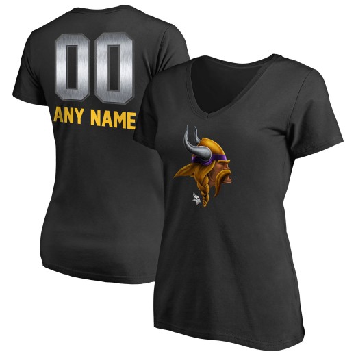 Women's Minnesota Vikings Personalized Midnight Mascot T-Shirt - Black