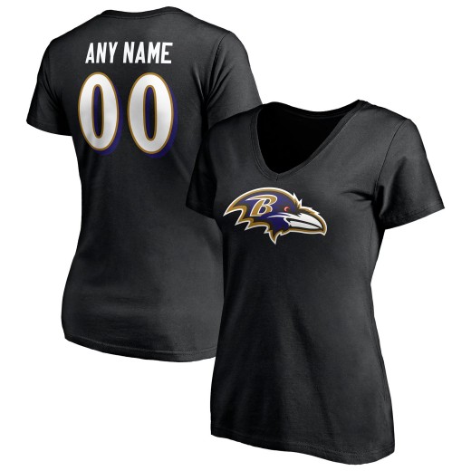 Women's Baltimore Ravens Team Personalized Name & Number V-Neck T-Shirt - Black