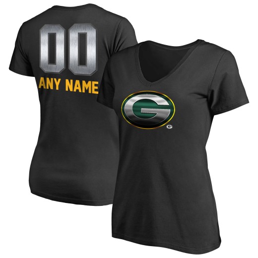 Women's Green Bay Packers Personalized Midnight Mascot T-Shirt - Black