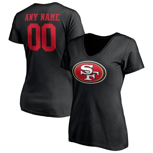 Women's San Francisco 49ers Team Logo Personalized Name & Number V-Neck T-Shirt - Black