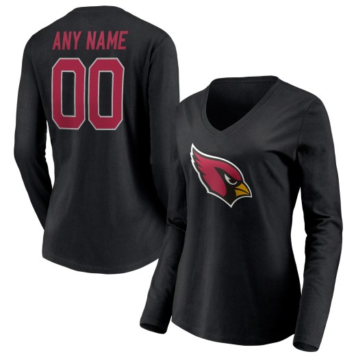 Women's Arizona Cardinals Team Personalized Name & Number Long Sleeve V-Neck T-Shirt - Black