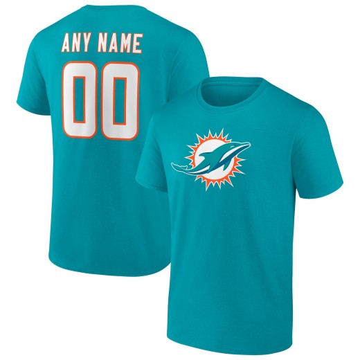 Men's Miami Dolphins Team Personalized Name & Number T-Shirt - Aqua