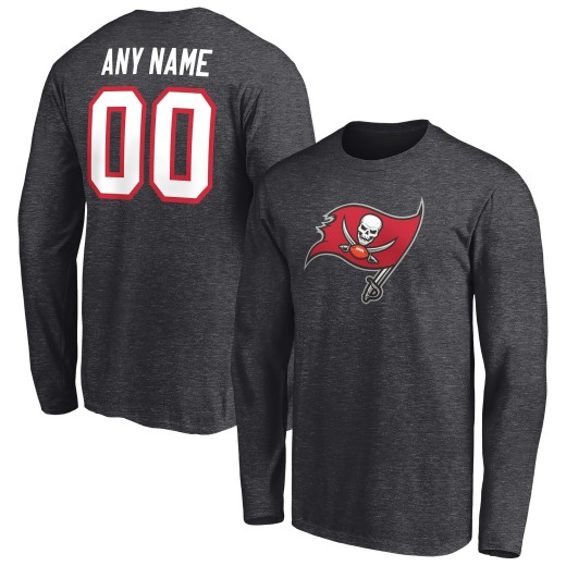 Men's Tampa Bay Buccaneers Team Logo Personalized Name & Number Long Sleeve T-Shirt - Charcoal