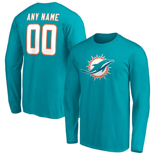 Men's Miami Dolphins Team Personalized Name & Number Long Sleeve T-Shirt - Aqua