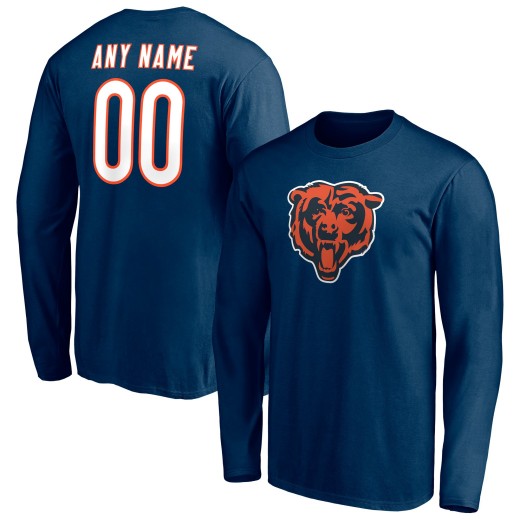 Men's Chicago Bears Team Personalized Name & Number Long Sleeve T-Shirt - Navy