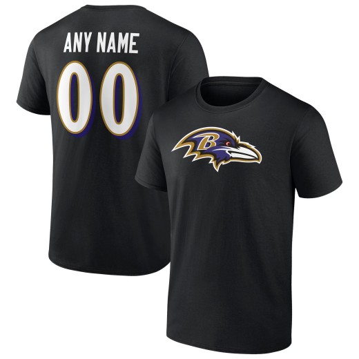 Men's Baltimore Ravens Team Personalized Name & Number T-Shirt - Black