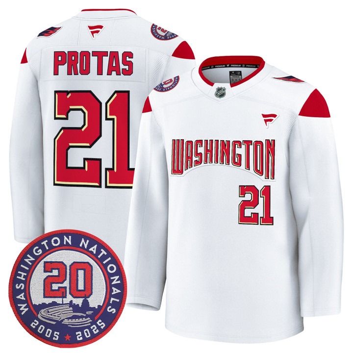 Men's Washington Capitals #21 Aliaksei Protas White 20th Anniversary Seasons Patch Premium Stitched Jersey