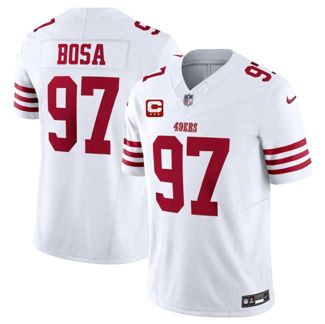 Men's San Francisco 49ers #97 Nick Bosa White 2025 F.U.S.E. With 3-Star C Patch Vapor Untouchable Limited Stitched Football Jersey Men's San Francisco 49ers #97 Nick Bosa White 2025 F.U.S.E. With 3-Star C Patch Vapor Untouchable Limited Stitched Football Jersey