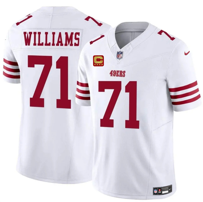 Men's San Francisco 49ers #71 Trent Williams White 2025 F.U.S.E. With 4-Star C Patch Vapor Untouchable Limited Stitched Football Jersey Men's San Francisco 49ers #71 Trent Williams White 2025 F.U.S.E. With 4-Star C Patch Vapor Untouchable Limited Stitched Football Jersey