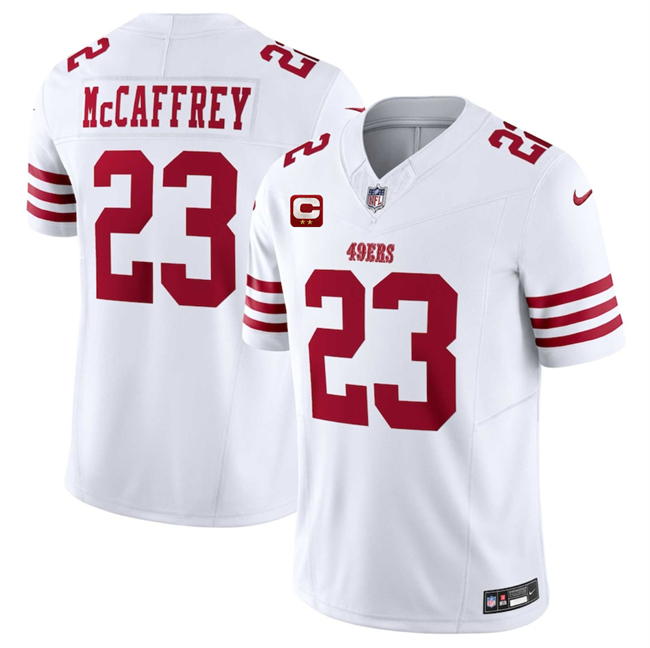 Men's San Francisco 49ers #23 Christian McCaffrey White 2025 F.U.S.E. With 2-Star C Patch Vapor Untouchable Limited Stitched Football Jersey Men's San Francisco 49ers #23 Christian McCaffrey White 2025 F.U.S.E. With 2-Star C Patch Vapor Untouchable Limited Stitched Football Jersey