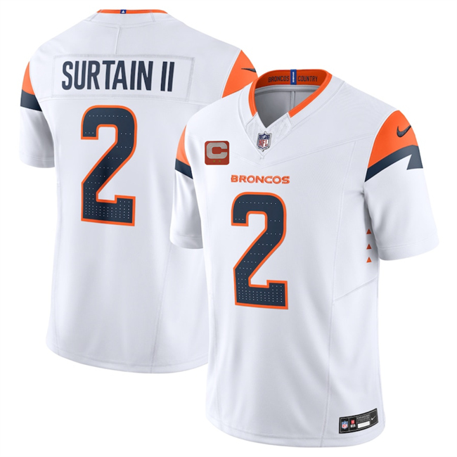 Men's Denver Broncos #2 Pat Surtain II White 2025 F.U.S.E. With 2-Star C Patch Vapor Limited Stitched Football Jersey Men's Denver Broncos #2 Pat Surtain II White 2025 F.U.S.E. With 2-Star C Patch Vapor Limited Stitched Football Jersey
