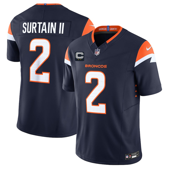 Men's Denver Broncos #2 Pat Surtain II Navy 2025 F.U.S.E. With 2-Star C Patch Vapor Limited Stitched Football Jersey Men's Denver Broncos #2 Pat Surtain II Navy 2025 F.U.S.E. With 2-Star C Patch Vapor Limited Stitched Football Jersey