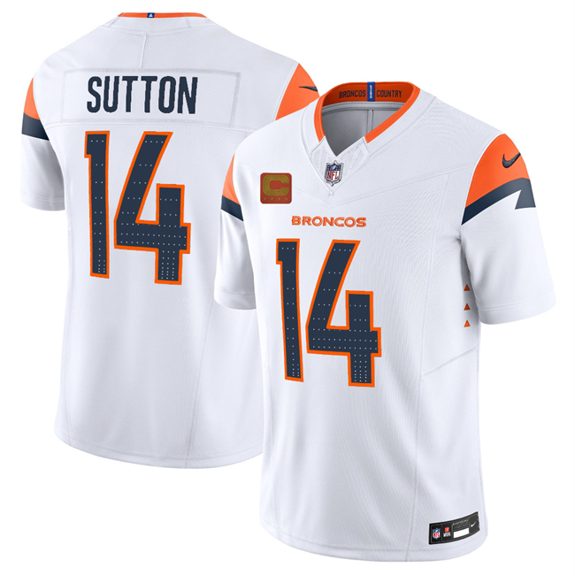 Men's Denver Broncos #14 Courtland Sutton White 2025 F.U.S.E. With 4-Star C Patch Vapor Limited Stitched Football Jersey Men's Denver Broncos #14 Courtland Sutton White 2025 F.U.S.E. With 4-Star C Patch Vapor Limited Stitched Football Jersey