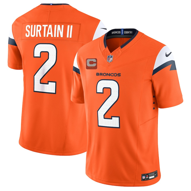Men's Denver Broncos #2 Pat Surtain II Orange 2025 F.U.S.E. With 2-Star C Patch Vapor Limited Stitched Football Jersey Men's Denver Broncos #2 Pat Surtain II Orange 2025 F.U.S.E. With 2-Star C Patch Vapor Limited Stitched Football Jersey