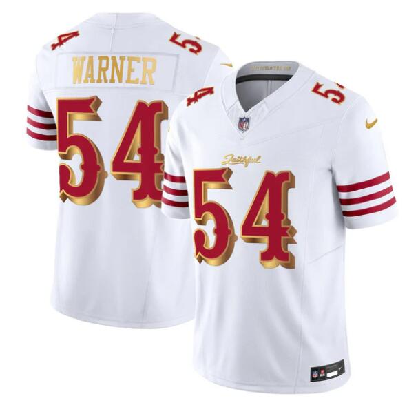 Men's San Francisco 49ers #54 Fred Warner White Gold 2025 F.U.S.E. “Rivalries” Vapor Limited Stitched Football Jersey Men's San Francisco 49ers #54 Fred Warner White Gold 2025 F.U.S.E. “Rivalries” Vapor Limited Stitched Football Jersey